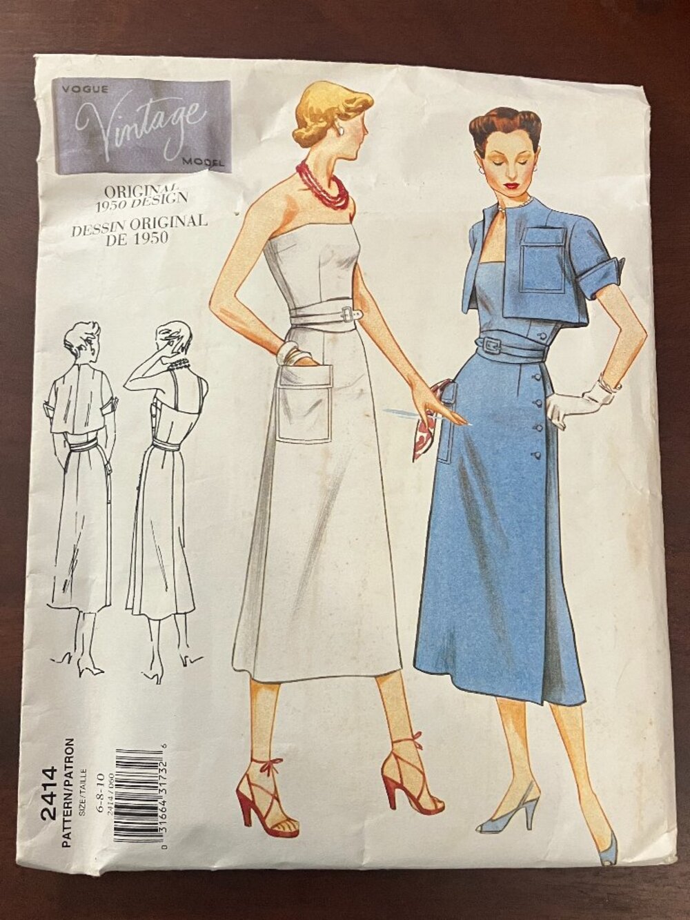 Vogue 2414 Original 1950s Design Bolero, Dress & Belt Sewing Pattern Size 6 8 10